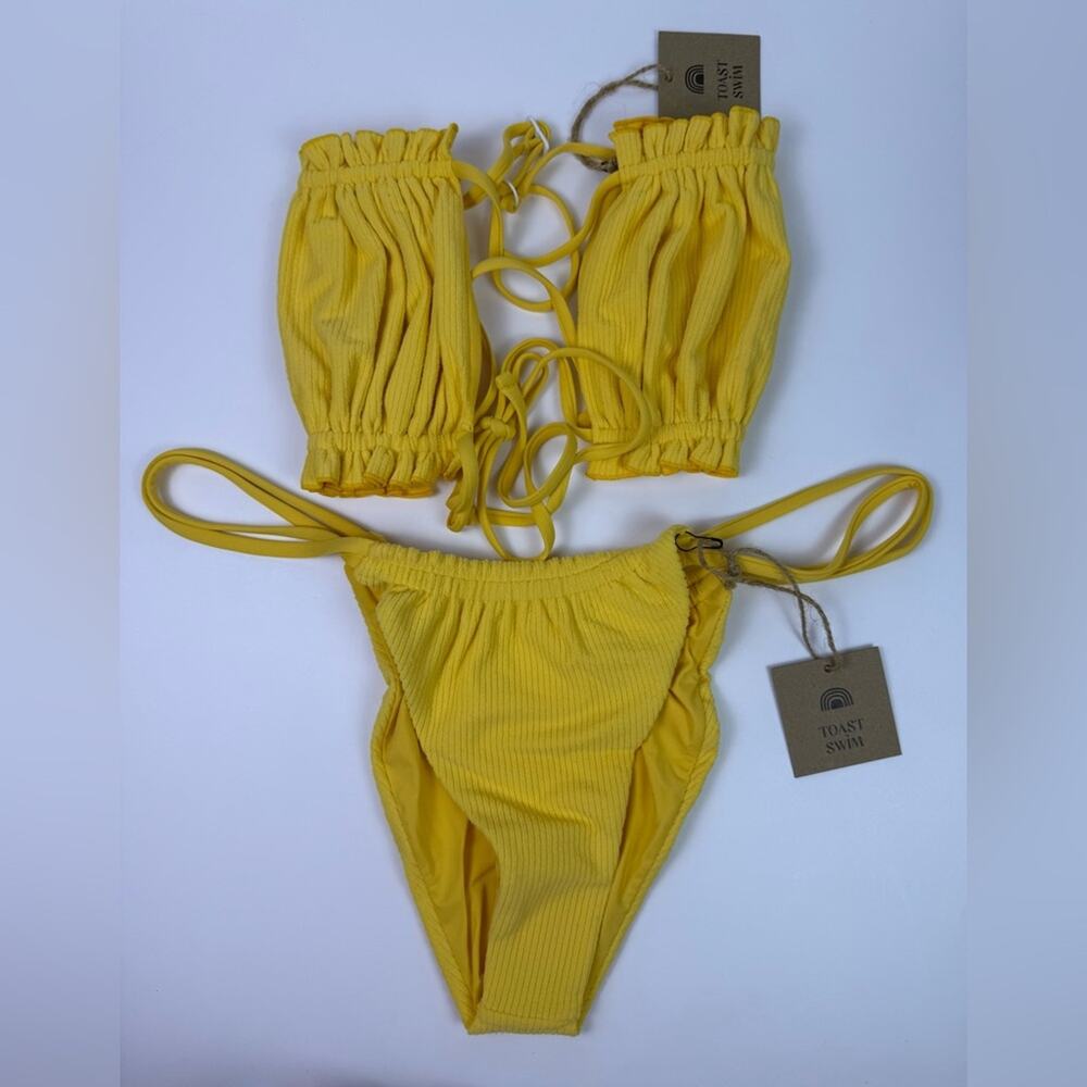 NWT Free People x Toast Bikini Set Ruffle Bandeau Top Tunnel Bottom Sunset XL